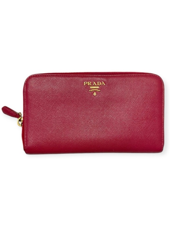 Prada Handbags - PRADA Zip Wallet Crimson Saffiano Leather Continental Wallet GUC